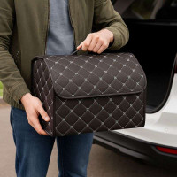 Автомобільний органайзер для багажника коричневий штучна шкіра одне відділення липучка 40x30x30 см (44649/brown beige)