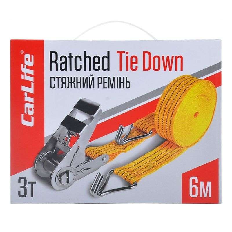 Стяжной ремень 3т 6м CarLife с храповым механизмом (RD712)
