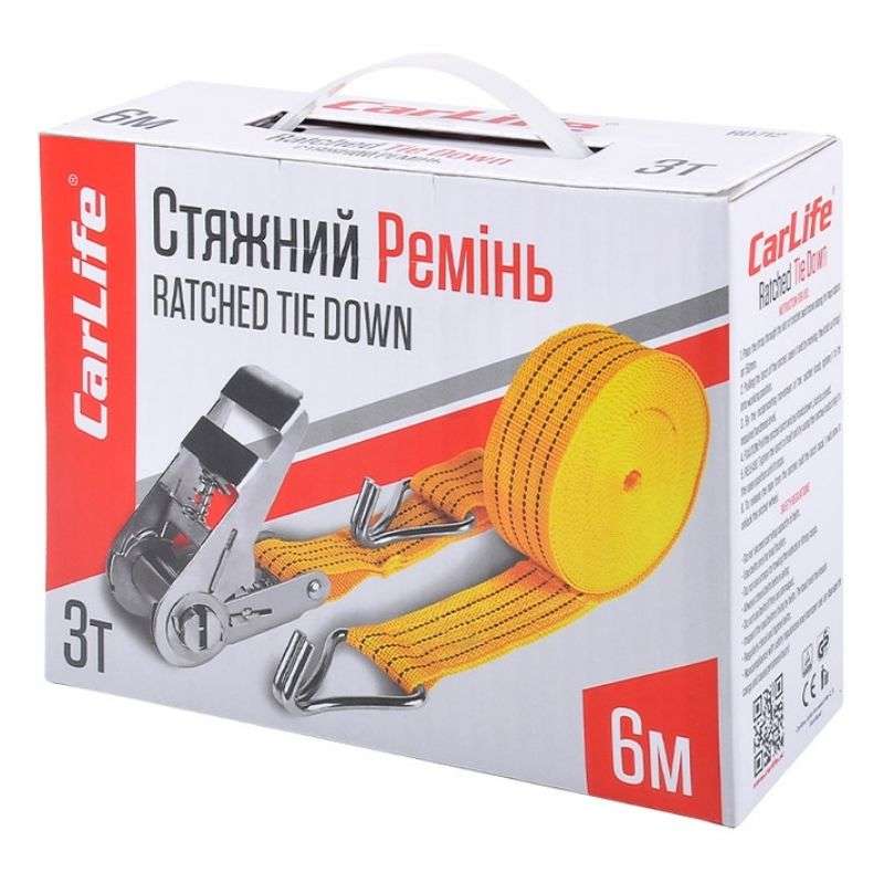 Стяжной ремень 3т 6м CarLife с храповым механизмом (RD712)