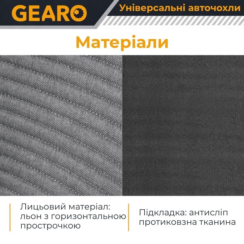 Накидки на передні сидіння льон універсальні 2шт Linen series Gearo (GE0704GY-F)
