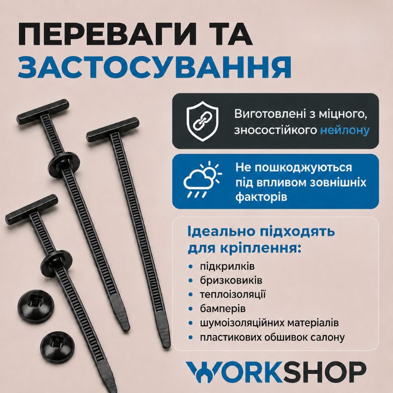 Хомути пластикові з кріпленням 20×90мм WorkShop чорні для авто 20 шт (WS0941)