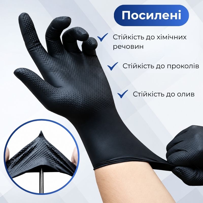 Перчатки нитриловые одноразовые WorkShop с алмазной текстурой размер L 100 шт черные (WS0502)