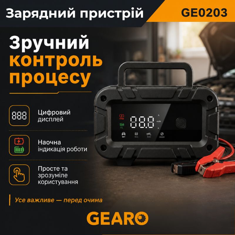 Зарядное устройство для аккумулятора АКБ Gearo 12В 24В 20А 300Ач (GE0203)