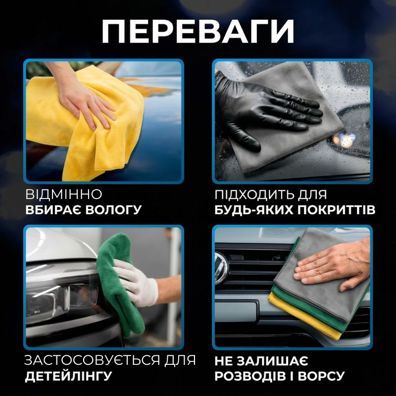 Набір серветок 3 шт мікрофібра 30×30см Gearo для авто різнокольорові (GE0916)