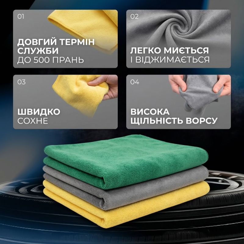 Набір серветок 3 шт мікрофібра 30×30см Gearo для авто різнокольорові (GE0916)