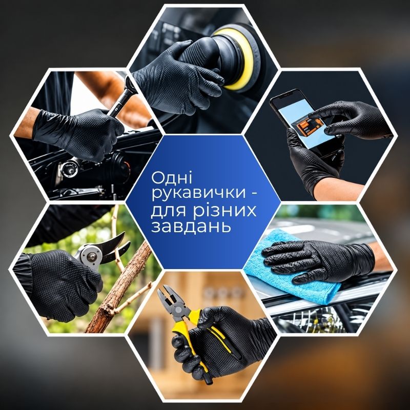 Перчатки нитриловые одноразовые WorkShop с алмазной текстурой размер XL 100 шт черные (WS0503)