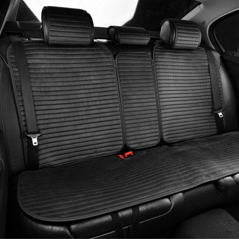 Преміум накидки на сидіння авто універсальні велюр-екошкіра 11 шт чорні прошивка лінією