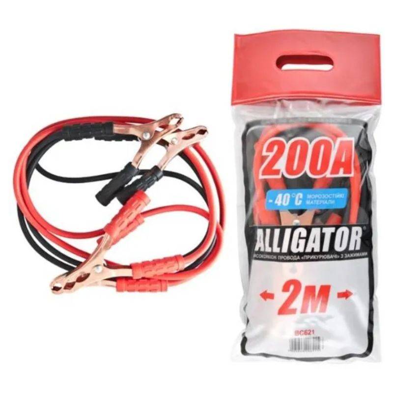 Пускові дроти Alligator 200A 2м в пакеті (BC621)