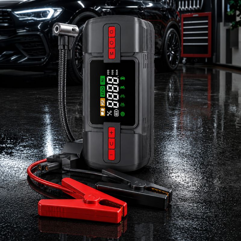 Бустер для авто с автокомпрессором и повербанком 4в1 Gearo 18000mAh 40л/мин 1200А 10Атм (GE0103)