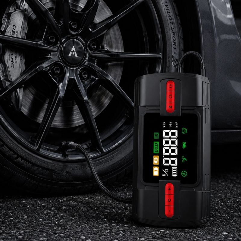 Бустер для авто с автокомпрессором и повербанком 4в1 Gearo 18000mAh 40л/мин 1200А 10Атм (GE0103)