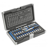 Набор инструментов 1/4" 34шт CrV CrMo Сталь S2 Hogert в кейсе (HT1R464)