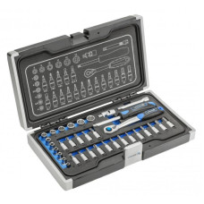 Набор инструментов 1/4" 34шт CrV CrMo Сталь S2 Hogert в кейсе (HT1R464)