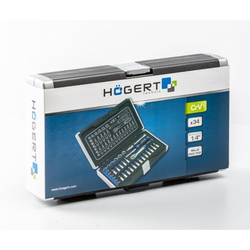 Набор инструментов 1/4" 34шт CrV CrMo Сталь S2 Hogert в кейсе (HT1R464)