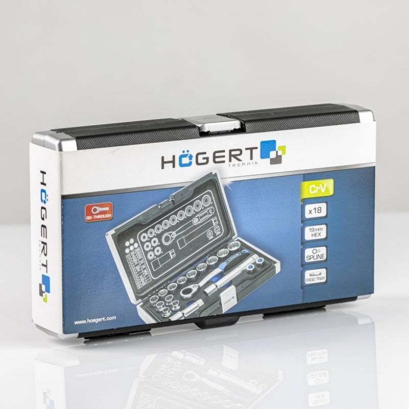 Набор инструментов 1/4" 3/8" 18шт CrV CrMo Hogert в кейсе (HT1R478)