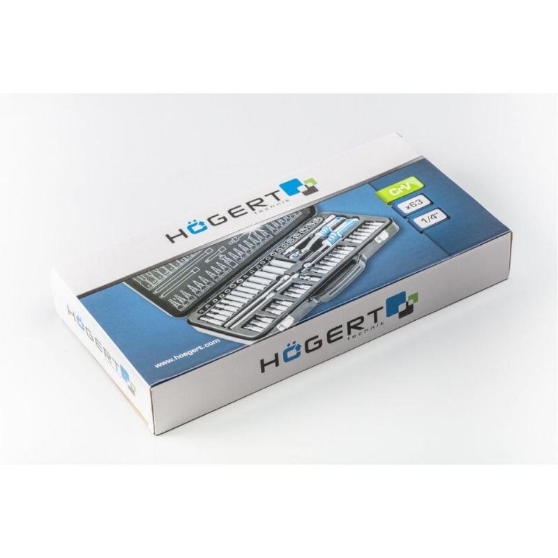 Набор инструментов 1/4" 63шт CrV CrMo Hogert в кейсе (HT1R486)