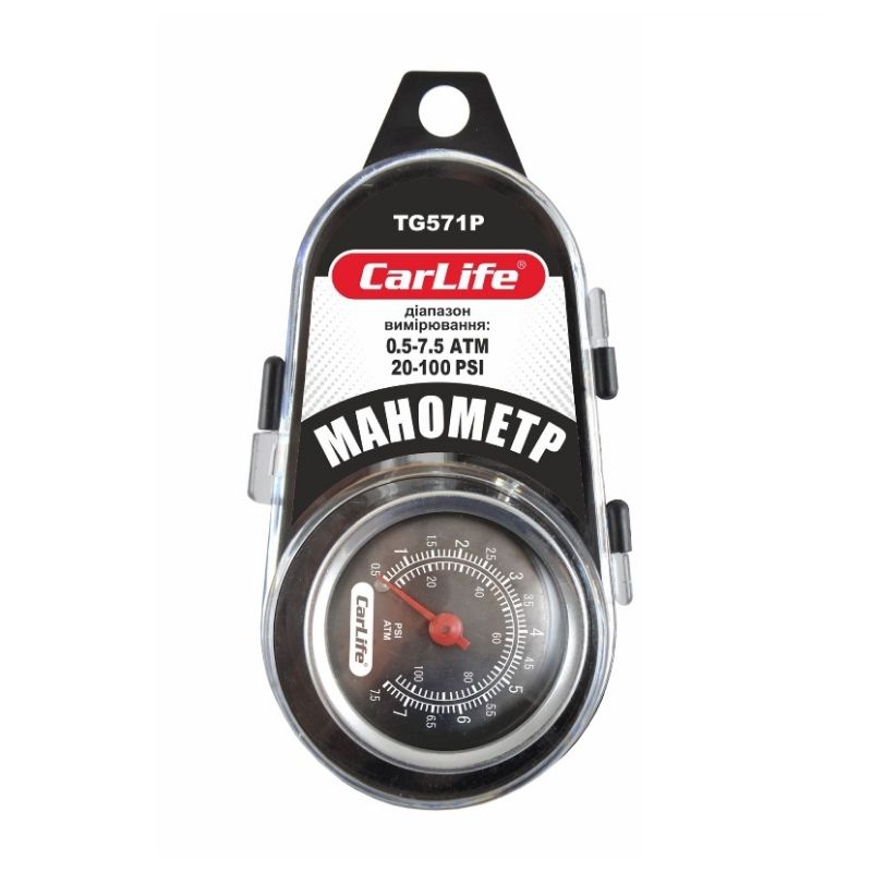 Манометр автомобильный 7.5Атм CarLife аналоговый в футляре (TG571/P)