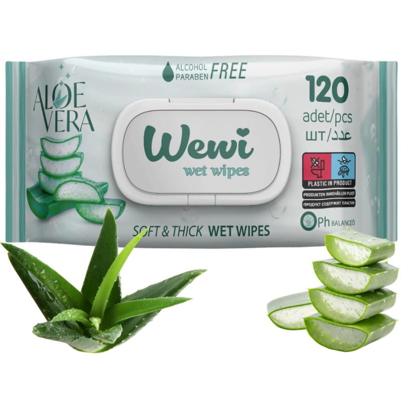 Влажные салфетки WEWI без спирта Aloe Vera 120 шт (1000090)