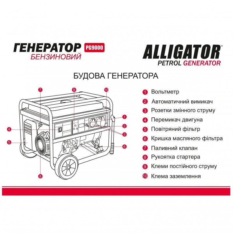 Бензиновый генератор 7 кВт ALLIGATOR с AVR 230В для дома и дачи (PG9000)