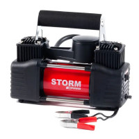 Двухпоршневой автокомпрессор с зажимами для шин R13-R17 на аккумулятор STORM 10Атм 85л/мин 360Вт (20400)