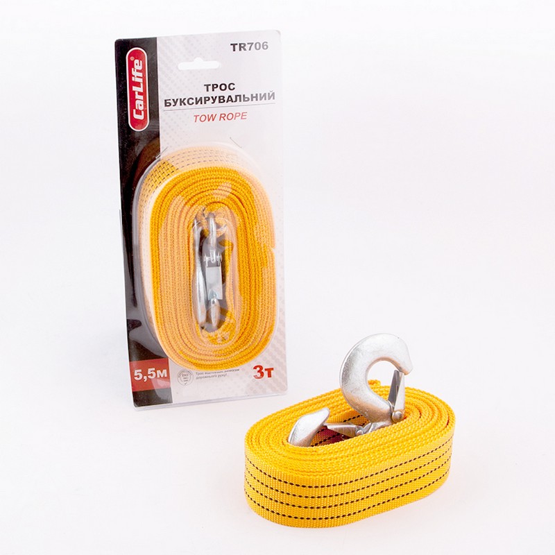 Трос буксировочный 3т 5.5м блистер CarLife (TR706)