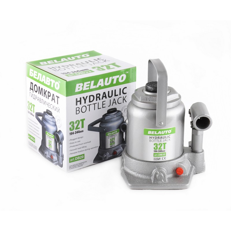 Домкрат гидравлический бутылочный 32т 194-344мм BelAuto в картонной упаковке (DB32)