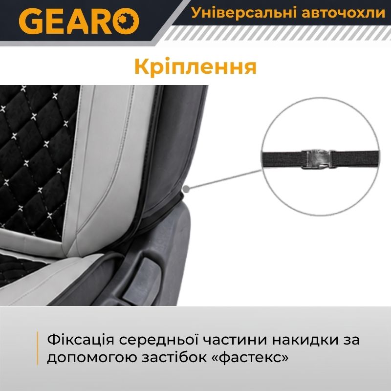 Накидки на передні сидіння 3D екошкіри та алькантару з візерунком універсальні 2шт каркасні Gearo (GE0730GY-F)