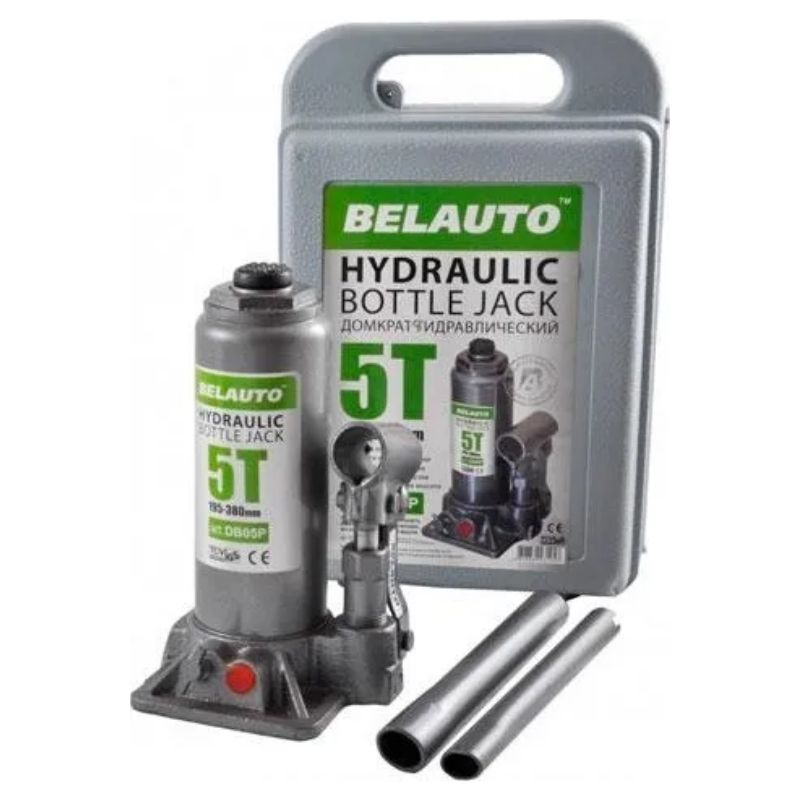 Домкрат гидравлический бутылочный 5т 195-380мм BelAuto для автомобиля в пластиковом кейсе (DB05P)