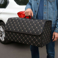 Автомобільний органайзер для багажника з екошкіри чорний з двома відділеннями 54x30x30 см (44650/black beige)