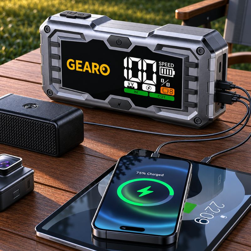 Бустер для авто с автокомпрессором и повербанком Gearo 16000mAh 1000А (GE0110)