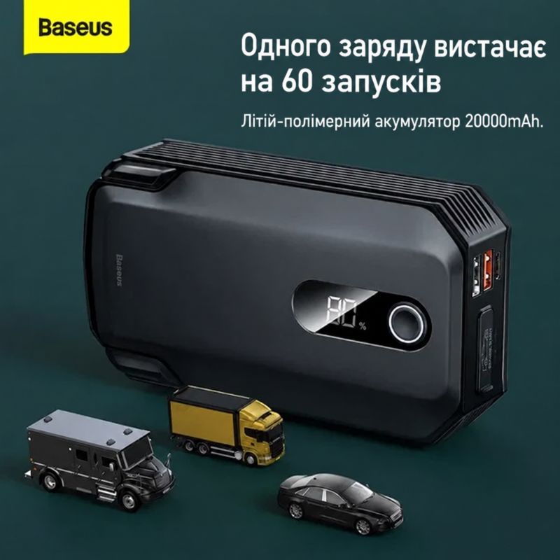 Пусковое устройство Baseus Super Energy Max 1000-2000А 20000mAh с Power Bank и LED-фонарём (C0120500)