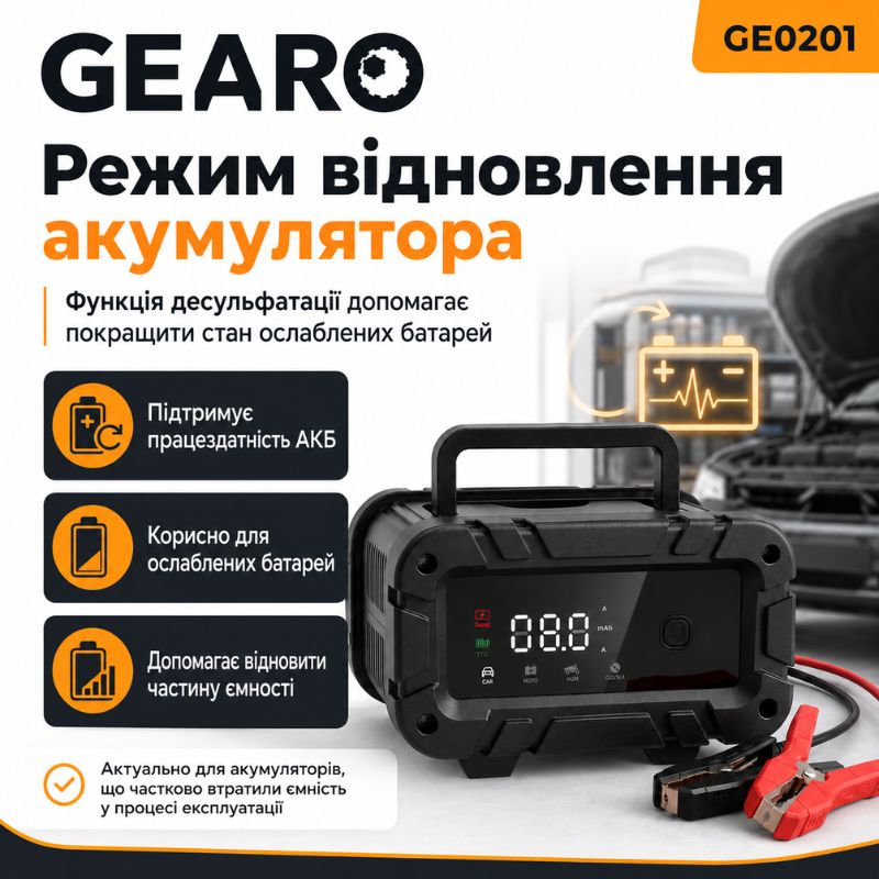 Зарядное устройство для аккумулятора АКБ Gearo 12В 6А 100Ач (GE0201)