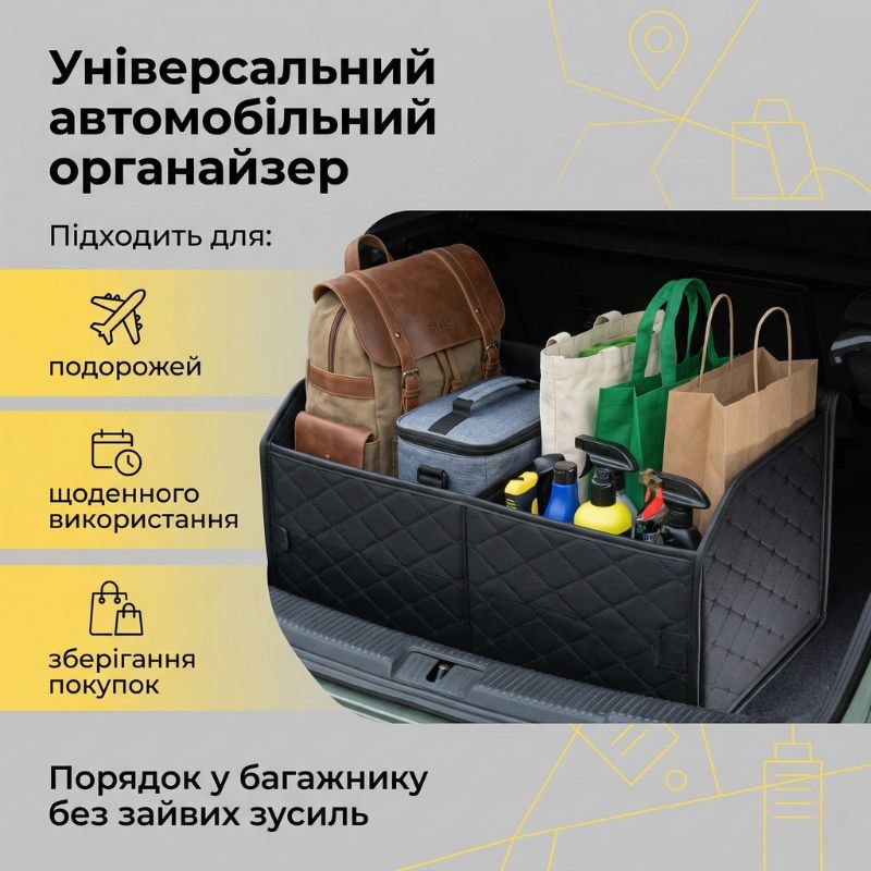 Органайзер в багажник автомобіля Gearo 2 відділення на липучці 54смХ30смХ30см чорний (GE0801L)