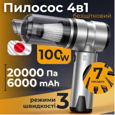 Автопылесос аккумуляторный 6000мАч HEPA 160 мл 100Вт Gearo 4в1 20кПа 7 насадок (GE0121)