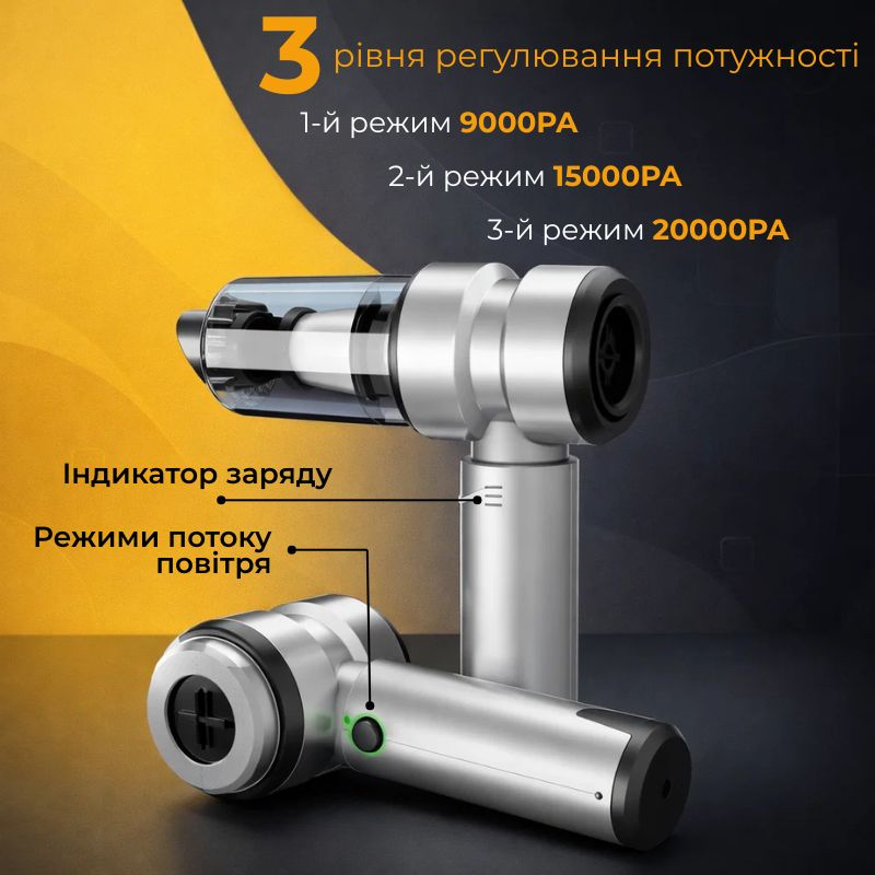 Автопилосос акумуляторний HEPA 160 мл 100Вт Gearo 4в1 20кПа 6000мАг 7 насадок (GE0121)
