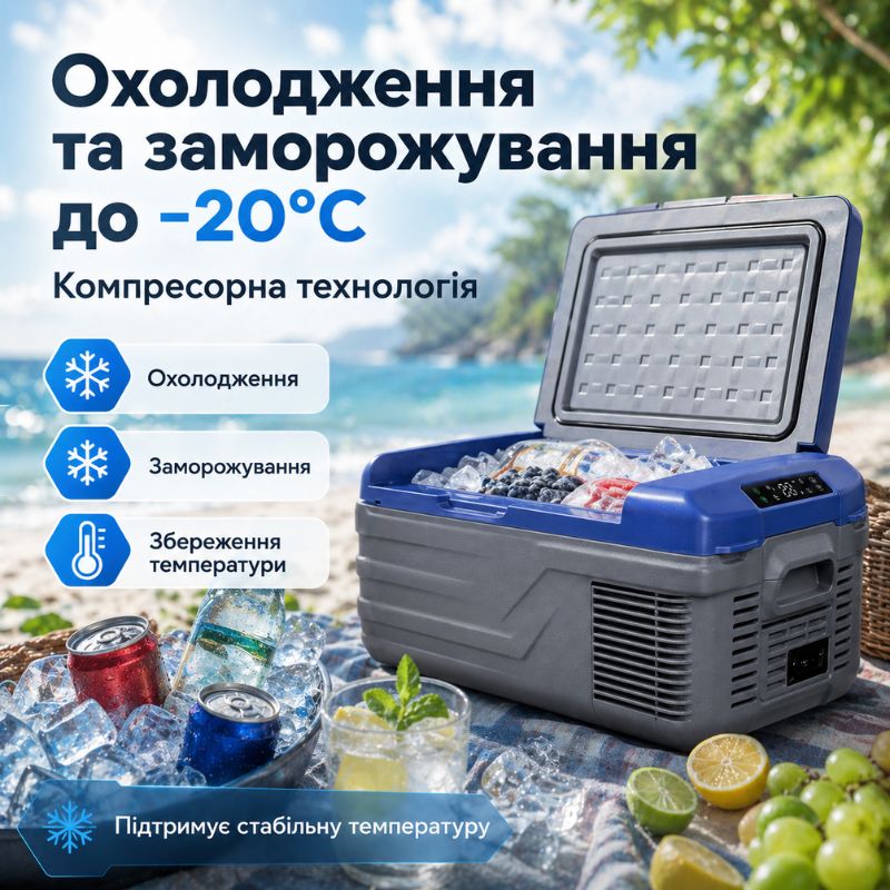 Автохолодильник компресорний 12/24В 220В 15л із заморозкою -20 45 дБ Gearo (NL15)