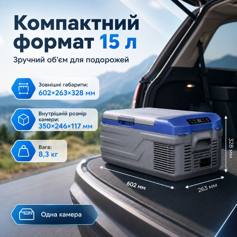 Автохолодильник компресорний 12/24В 220В 15л із заморозкою -20 45 дБ Gearo (NL15)