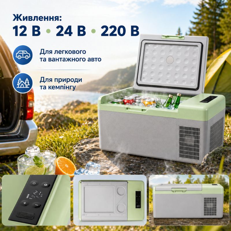 Автохолодильник компресорний 12/24В 220В 15л із заморозкою -20 45 дб Gearo (Y16)